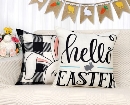 4TH Emotion Easter Pillow Covers 18x18 Set of 4 Easter Decorations for Spring Farmhouse Pillows Easter Decorative Throw Pillows Buffalo Plaid Bunny Eggs Throw Cushion Case for Home Decor TH086-18