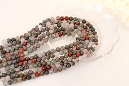 QINJIEJIE 100PCS Dragon Blood Stone Beads 8mm Natural Stone Beads Round Loose Gemstone Bead for Bracelet Beading Crystal Jewelry Making DIY Necklace Earrings 0.32"