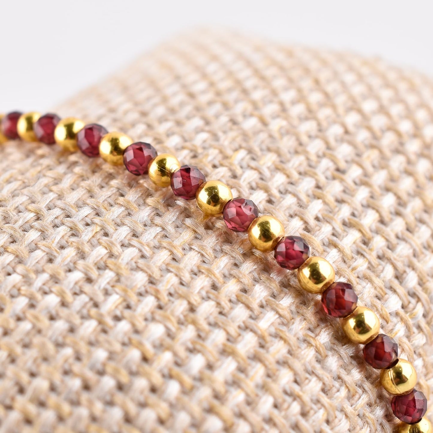 QNAVIC Red Garnet Dainty Slider Link Bracelet For Women, Chakra Healing Crystal Gemstone January Birthstone, Gold Plated Ball 6-8 Inches Adjustable Christmas and Birthday Gifts for Her