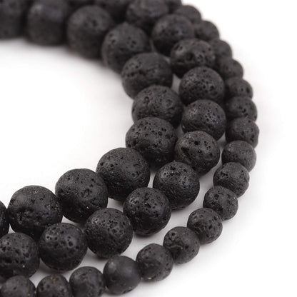 Filluck Natural Stone Beads 8mm Black Lava Polished Round Smooth Gemstone Beads for Jewelry Making 15 Inch(Black Lava,8mm)
