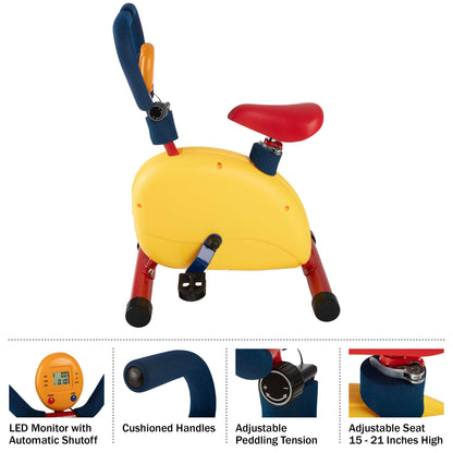 Kids Exercise Bike - Indoor Stationary Cycle Riding Toy with Adjustable Seat - Kids Workout Equipment for Boys and Girls Ages 4 and Up by Hey Play