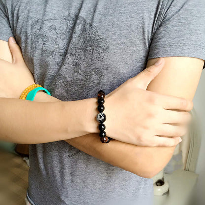 Merdia Men's Tiger Eye Stone Elastic Bead Bracelet with Loong Pattern