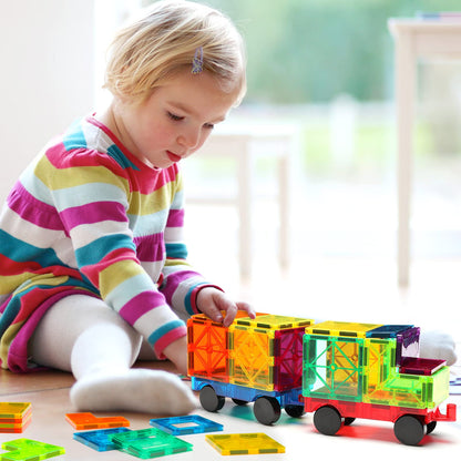 Gemmicc 4 PCS Magnetic Car Set,Magnet Construction Vehicle,Magnet Car Truck Compatible with Magnetic Tiles,STEM Educational Toys for Boys and Girls
