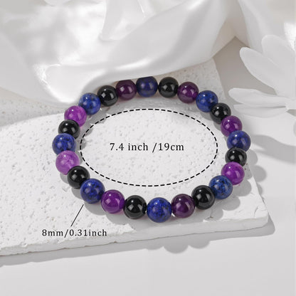 Naupyal 4pcs Natural Stone Beaded Bracelets for Women Men,Healing Crystal Gemstones Stretch Bracelet,8mm Amethyst Lapis Lazuli Black Obsidian Bracelet Gemstone Stress Relief Spiritual Jewelry Gifts