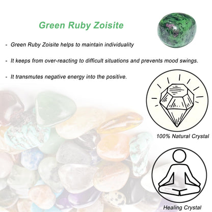 Green Ruby Zoisite Healing Crystal Stones, 1.25-2.0" Large Reiki Healing Gemstones Natural Tumbled Polished Stones for Energy Witchcraft Therapy Meditation