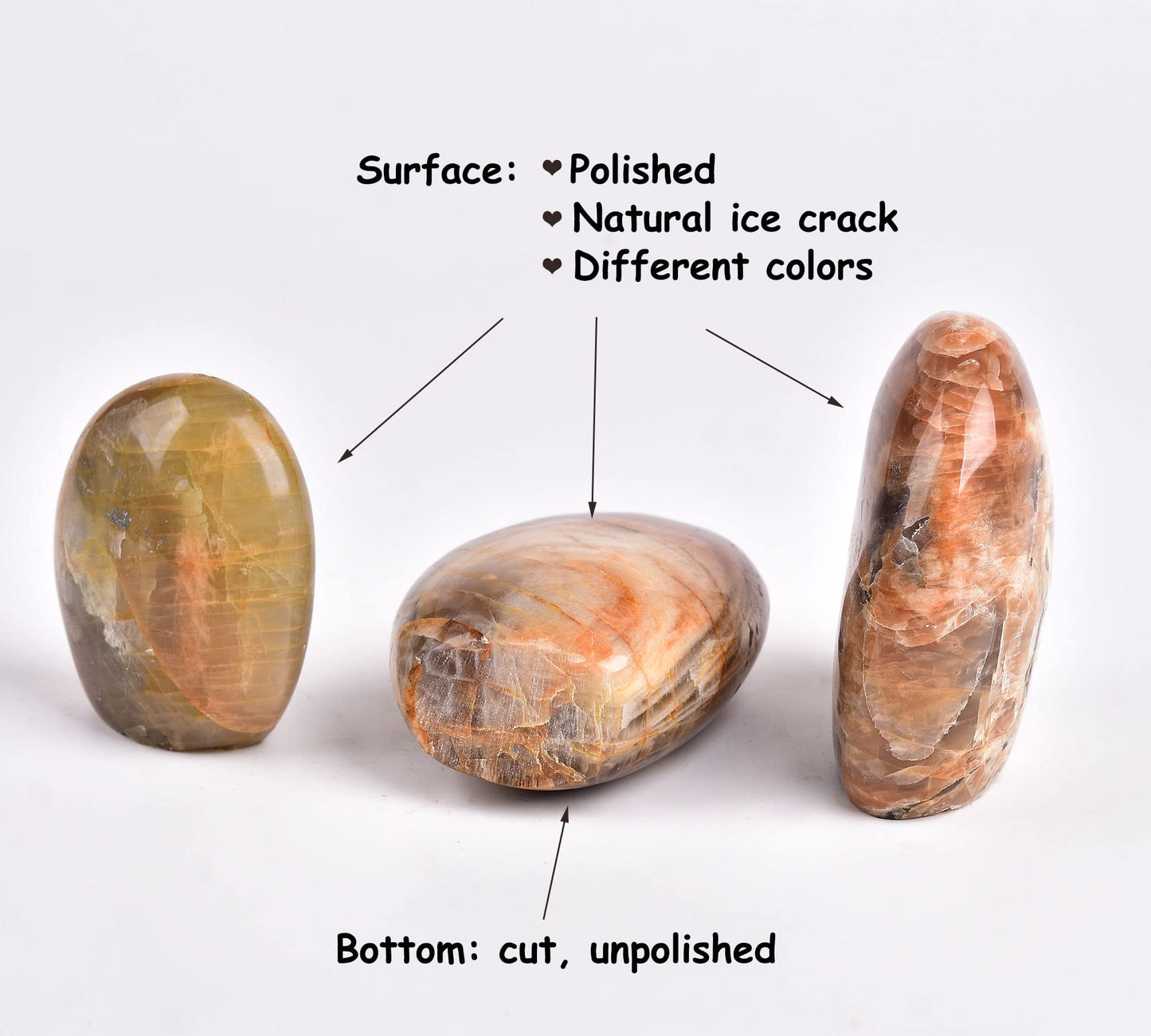 AMOYSTONE Single Orange Moonstone Rock Stones Collection Polished Crystal Healing Reiki Home Decor, Carved Polished, Irregular 0.7~1 LBS