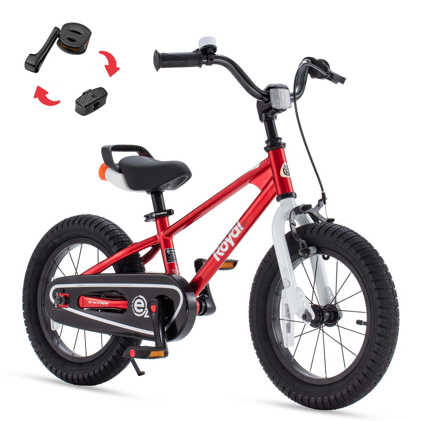 RoyalBaby EZ Toddlers Kids Bike, 14 Inch Wheel Bicycle with Quick Release Crank for Beginners Boys Girls Ages 3-5 Years, Easy Learn Biking, Red