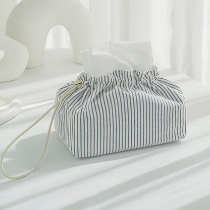 razliubit Fabric Tissue Box Cover with Handle,Blue Striped Cotton Tissue Holder for Home, Office, Bedroom, Car – Decorative Washable Tissue Case