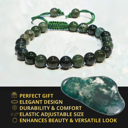 ANAYA AGATE Healing Crystal Bracelet – Chic Gemstone Bracelet for Men and Women – 8mm Round Bead Bracelets for Spiritual Healing, Protection, Positive Energy - Moss Agate