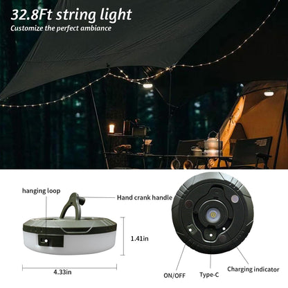 Janhaley Camping String Lights, 32.8ft Portable Outdoor String Lights with 8 Lighting Modes, Qucick Storage, 2 in 1 Waterproof Camping Lanterns for Camping, Christmas, Outdoor