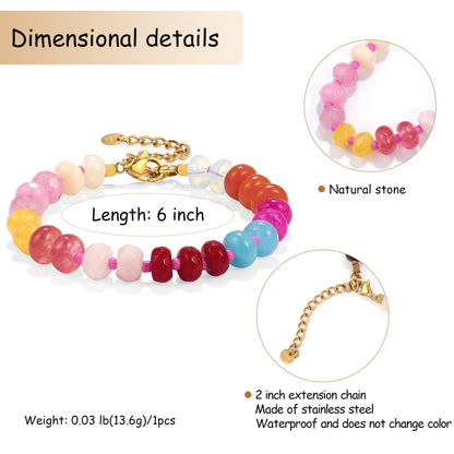 Badu Gemstone Beaded Bracelet for Women Colorful Natural Stone Freshwater Pearl Surfer Beach Rainbow Bracelet Jewelry Gift