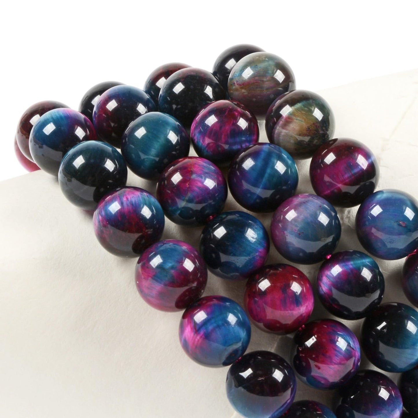 Justinstones Dyed Rose Blue Green Tiger Eye Gemstone 10mm Round Beads Stretch Bracelet 7 Inch Unisex