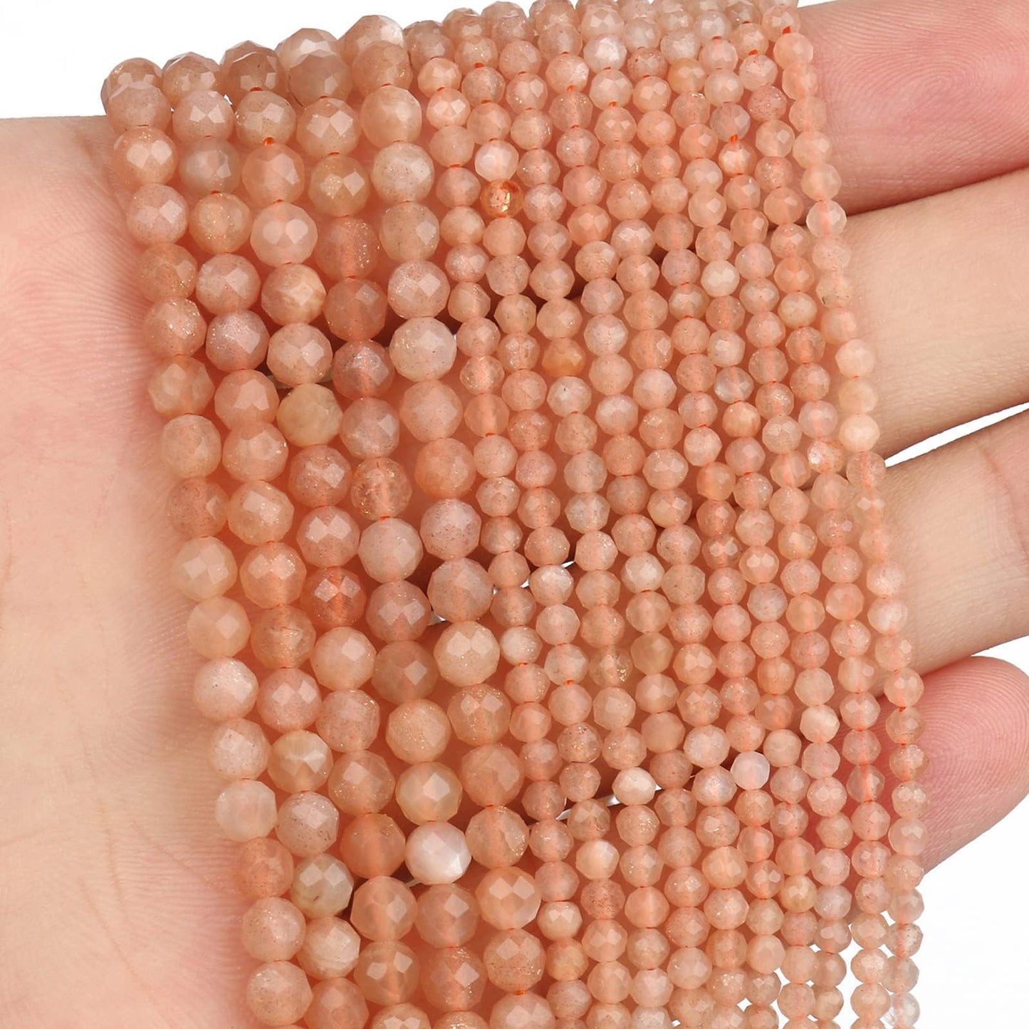 Song Xi 120pcs 3mm Natural Sunstone Gemstone Beads Faceted Round Loose Stone Beads for Jewelry Making (1 Strand)