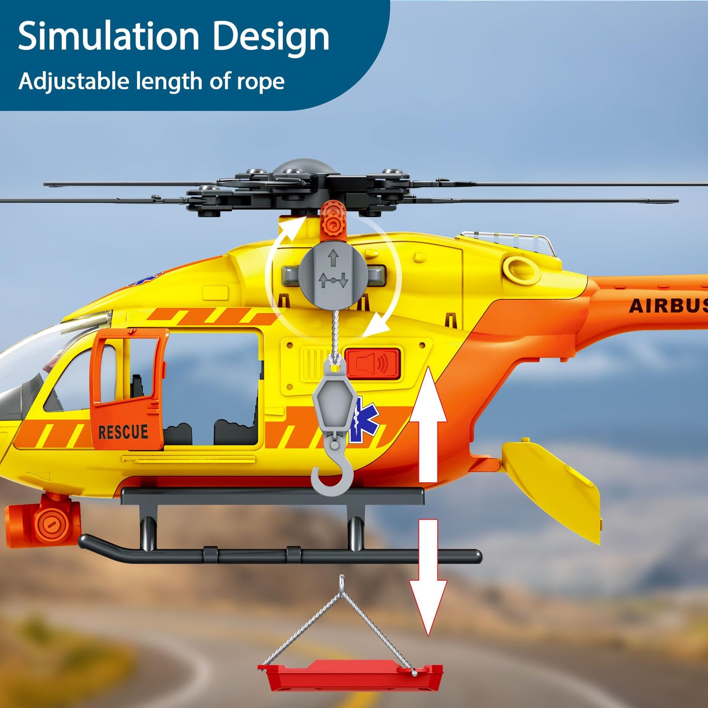 Rescue Helicopter Toys for Boys with Hanging Basket Airplane Toy with Lights and Sound Rescue Vehicles Toys for Kids Aged 3 4 5 6 7
