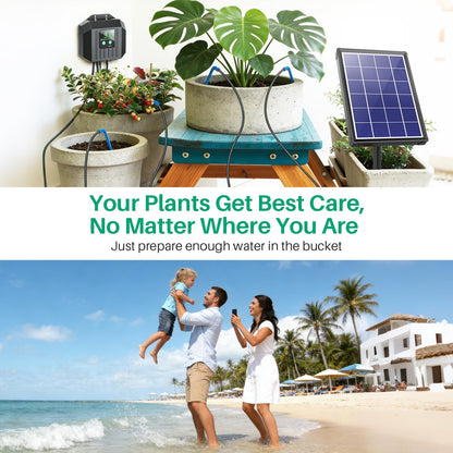 NFESOLAR 4W Solar Drip Irrigation Kit for Outdoor Indoor Plants, Customizable Watering Duration 1–30min & Interval 3h–7d, Solar Irrigation System for Garden Patio Balcony Vacation