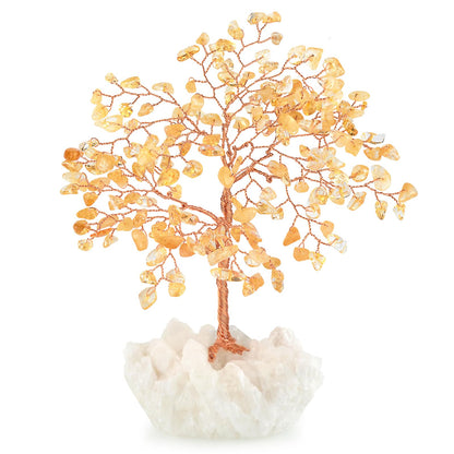 MASGEMES Natural Citrine Gemstone Crystal Tree of Life,Clear Quartz Cluster Base,Bonsai Money Tree Feng Shui Home Decor,Healing Crystals Positive Energy Gift for Luck and Wealth 5.5"-6.3"