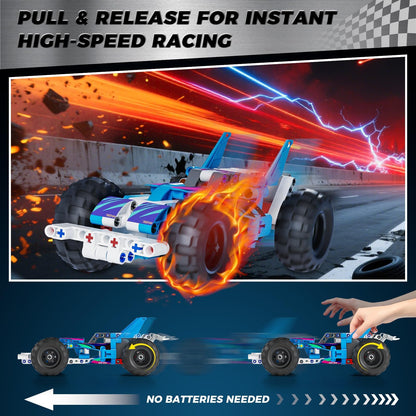 Glikid Technic 9 in 1 Pull-Back Car Building Set - Off-Road Race Vehicle Models for Boys and Girls, STEM Engineering Toy for Kids Ages 8 and Up | Ideal Gift for Birthdays