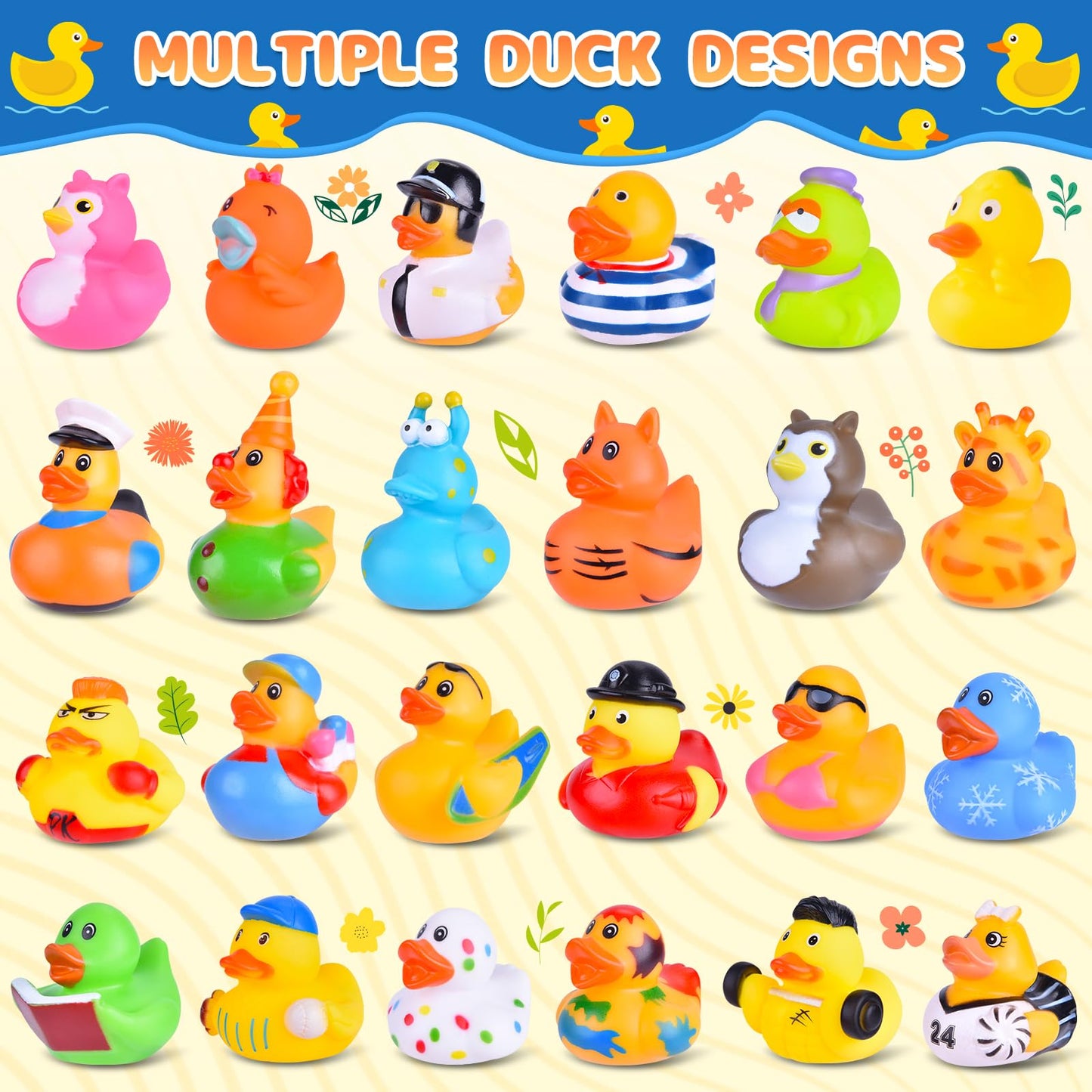 55 Packs Rubber Ducks in Bulk Assortment Car Ducks for Ducking, Small Rubber Duckies for Toddler Baby Bath Toys Floater Duck Bath Pool Toys Kids Party Favors with Mesh Carry Bag