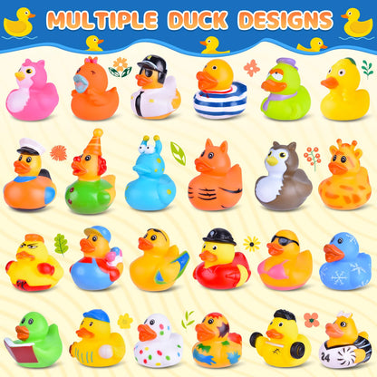 55 Packs Rubber Ducks in Bulk Assortment Car Ducks for Ducking, Small Rubber Duckies for Toddler Baby Bath Toys Floater Duck Bath Pool Toys Kids Party Favors with Mesh Carry Bag
