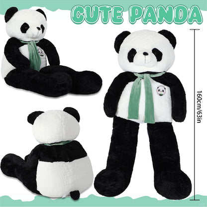 RoundFunny 63 Inch Tall Giant Plush Panda Bear Giant Stuffed Animal Large Panda Plushie with Green Scarf Big Soft Plush Bear Toy for Christmas Boys Girls Girlfriend Wife Gift