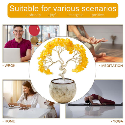 Runyangshi Citrine Crystal Tree of Life - 7in Chakra Crystal Money Tree with 297 Natural Healing Crystal Gemstone for Feng Shui, Luck, Balancing Energy Home Decor & Spiritual Gift