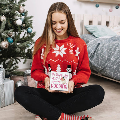 Funny Christmas Bathroom Decor, Pink Christmas Decoration, Funny Gift Decorations for Bathroom, Wooden Box Sign for Home Farmhouse Office Living Room Table Shelf Tiered Desk Decor