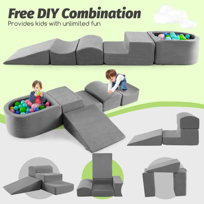 Costzon Toddler Climbing Toys Indoor, 5 Pieces Foam Climb and Crawl Playset w/Kids Ball Pit & Detachable Machine-Washable Covers for Playroom Children Room, Soft Play Climbing for Toddlers (Gray)