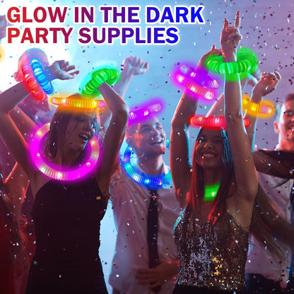 Glow Sticks Camping Toys Gifts for Kids 36 PCS, Light up Pop Tube Bracelet Necklace for Toddlers, Glow in the Dark Party Favors Decorations for 4th of July, Graduation Activities Prizes for Boys Girls