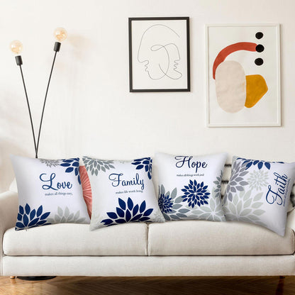 Tatuo 4 Pcs Flower Pillow Covers Square Spring Pillow Cushion Cases 18 x 18 Inch Family Faith Hope Love Words Decorative Summer Winter Cushion Case for Bed Couch Sofa Living Room(Gray Series)