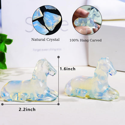 Ytbeoxk 2.2 Inch Opal Horse Crystal Figurines, Hand-Carved Healing Crystals Decor, White Horse Statues Stone Energy Gemstones, in Bedroom Office Meditation Memorial Gifts for Men and Women