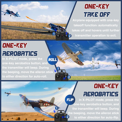 LEAMBE Brushless 4 Channel RC Plane F4U Corsair 500mm Remote Control Airplane Fighter RTF with 6-Axis Gyro, 3 Modes & Aerobatics for Beginners & Adults