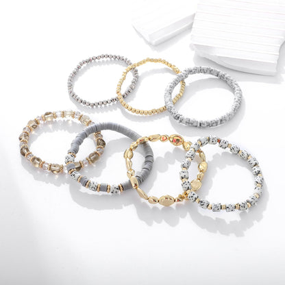 GOOJIDS Surfer Heishi Clay Spotted Bead Bracelets for Women Stackable Gold Plated Beaded Stretch Bracelets Elastic Layering Friendship Bracelets Set Boho Jewelry
