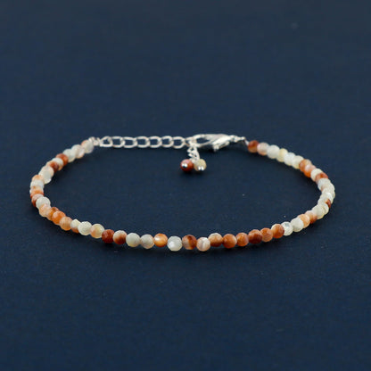 GEMKORA Natural Real Multi-Moonstone Crystals Bracelet, 3mm Best Grade Micro Cut Beads, Chakra Healing Gemstone, Beautiful Simple Jewelry, Silver Plated Jewelry 8 inch