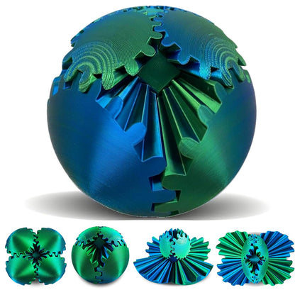 Gear Sphere, 3D Printed Gearsphere - The Steampunk Whirling Wonder Fidget Gear Ball, Gearsphere Cube Fidget Toy for Office and Home, Stress Relief Cool Stuff Toys Gift for 3+ Kids Adult (Green)