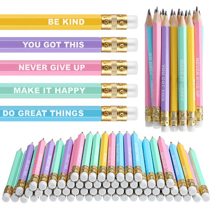 Jetec 100 Pcs Mini Pencils Bulk Inspirational Golf Wooden Half Pencils with Eraser and Motivational Sayings Back to School Gifts for Kids Student Teacher First Day of School(Candy Color)