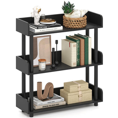 Tangkula 3-Tier Bookshelf, Multipurpose Wood Standing Display Rack with Back and Side Panels, Industrial Open Bookcase, Storage Organizer for Living Room Kitchen Office (Black, 1 Pack, 3-Tier)