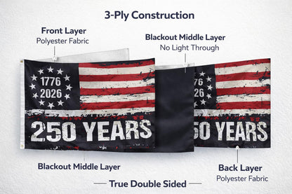 USA American 250th Anniversary Flag, Double Sided 3-Layer Outdoor Patriotic Flag, Quadruple Stitching Fly End, Heavy Duty Fade Resistant Independence Day Flag
