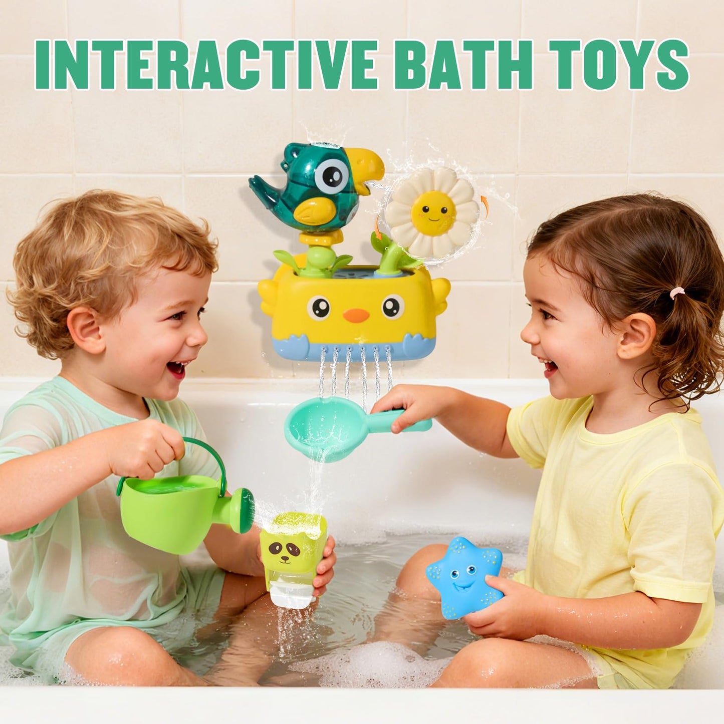Baby Bath Toys for Kids Ages 1-3 | Fun & Easy Grip Mold Free Bath Toys Toddler 2-4 | Bath Cups Spoon Watering Can for Baby 12-18 Months | Toddler Bath Tub Pool Water Toys for 1+ Year Old Boys Gift