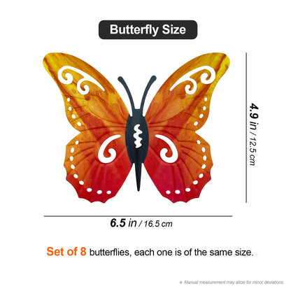 Distella Metal Butterfly Wall Decor, 8 pcs Exquisite Outdoor Wall Art Sculpture Hanging Decoration for Outside Garden Balcony Fence Courtyard Farm Exterior Decorations