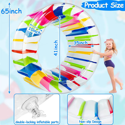 iGeeKid 65" Giant Inflatable Pool Toys Wheel Roller for Kids-Pool Floats Pool Games for Kids Age 6-8,8-12 Years Girls Boys Summer Party,Beach,Swimming Pool,Lake,Lawns Fun Water Rolling Wheel Toys