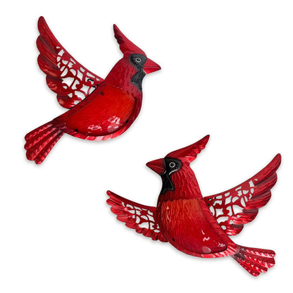 HONGLAND Metal Cardinal Wall Art 12inch Metal Birds Wall Sculpture Garden Decoration Outdoor Statue Patio Fence Hanging Plaques 2 Pack