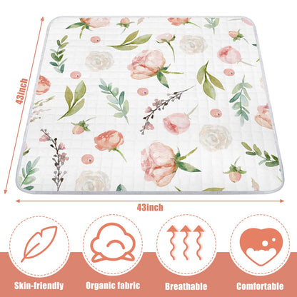 Funtery 43 x 43 Inch Boho Baby Play Mat Portable Crawling Washable Foldable Tummy Time Non Slip Baby Floor Large Playpen Mat for Infants Toddlers Floor Playpen Activity(Flower Theme)