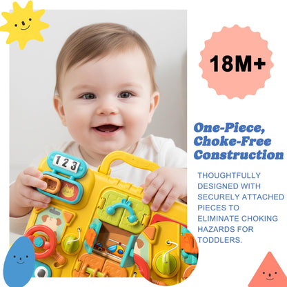 ROHSCE Busy Board for Toddlers 1-3, Montessori Travel Activity Toys with Music, Portable Toddler Activity Board to Develop Fine Motor Skills, Educational Toys for 1 Year Old Boys Girls