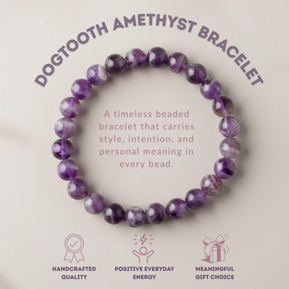 Cherry Tree Collection Dogtooth Amethyst Beaded Bracelet – Genuine 8mm Gemstone Stretch Bracelet for Men & Women – Handmade Crystal Bracelet - (Dogtooth Amethyst - M)