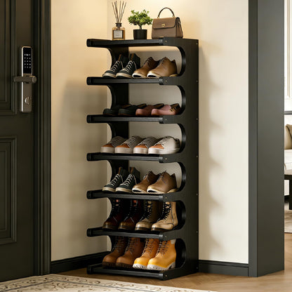 39" Bamboo Shoe Rack - Vertical Shoe Organizer Rack for Small Space, Narrow Shoe Tower for Closet, Entryway, Corner, Tall Shoe Shelf with Removable Shelves, Flexible Storage Shelf for Saving Space