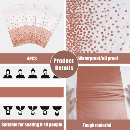OHOME 4 Pack Disposable Plastic Table Cloths,White and Rose Gold Rectangle Table Covers for Birthday Mothers Day Decor Pink Sweet 16 Party Decorations - Baby Shower Decorations for Girl 54" x 108"