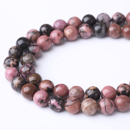 6MM Black Line Rhodochrosite Round Loose Beads Natural Gem Beads Crystal Energy Stone Beads for Jewelry Making DIY Bracelet Necklaces