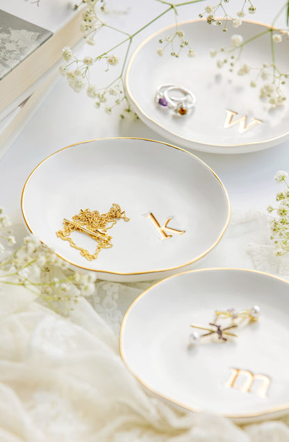 COLLECTIVE HOME - Ceramic Jewelry Tray, Decorative Trinket Dish for Rings Earrings Necklaces Bracelet Watch Keys, Birthday Mother's Day Christmas Gift for Women, 4.75", White Surface (A)