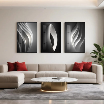 Altimpo Large Frame Modern Abstarct Wall Art for Living Room, Minimalist Bright Style 3 Piece Canvas wall art painting, Grey Melody Wall Art for Bedroom, Home, Hotel, Office 16x24IN