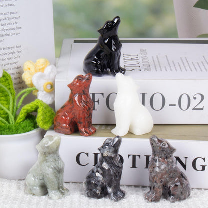 Hguxmcu Labradorite Wolf Figurine,Crystal Carved Statue for Home Office Desk Decor,Hand Carved 1.8 Inch Healing Crystal,Spirit Animal Gift for Wolf Lovers,Good Luck Feng Shui Protection Totem